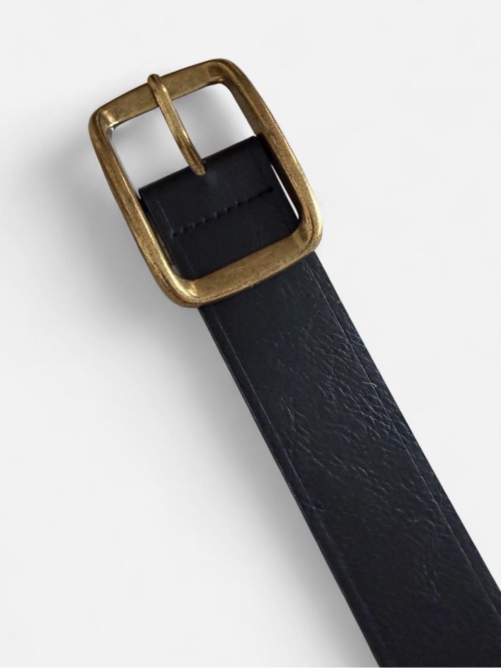Women’s Black Leather Look Belt with Antique Brass Buckle